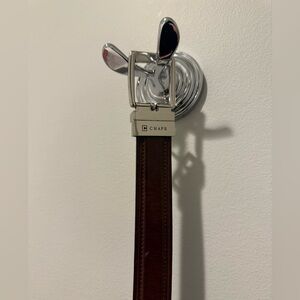 Reversible Black and Brown Leather CHAPS Belt with Silver Buckle